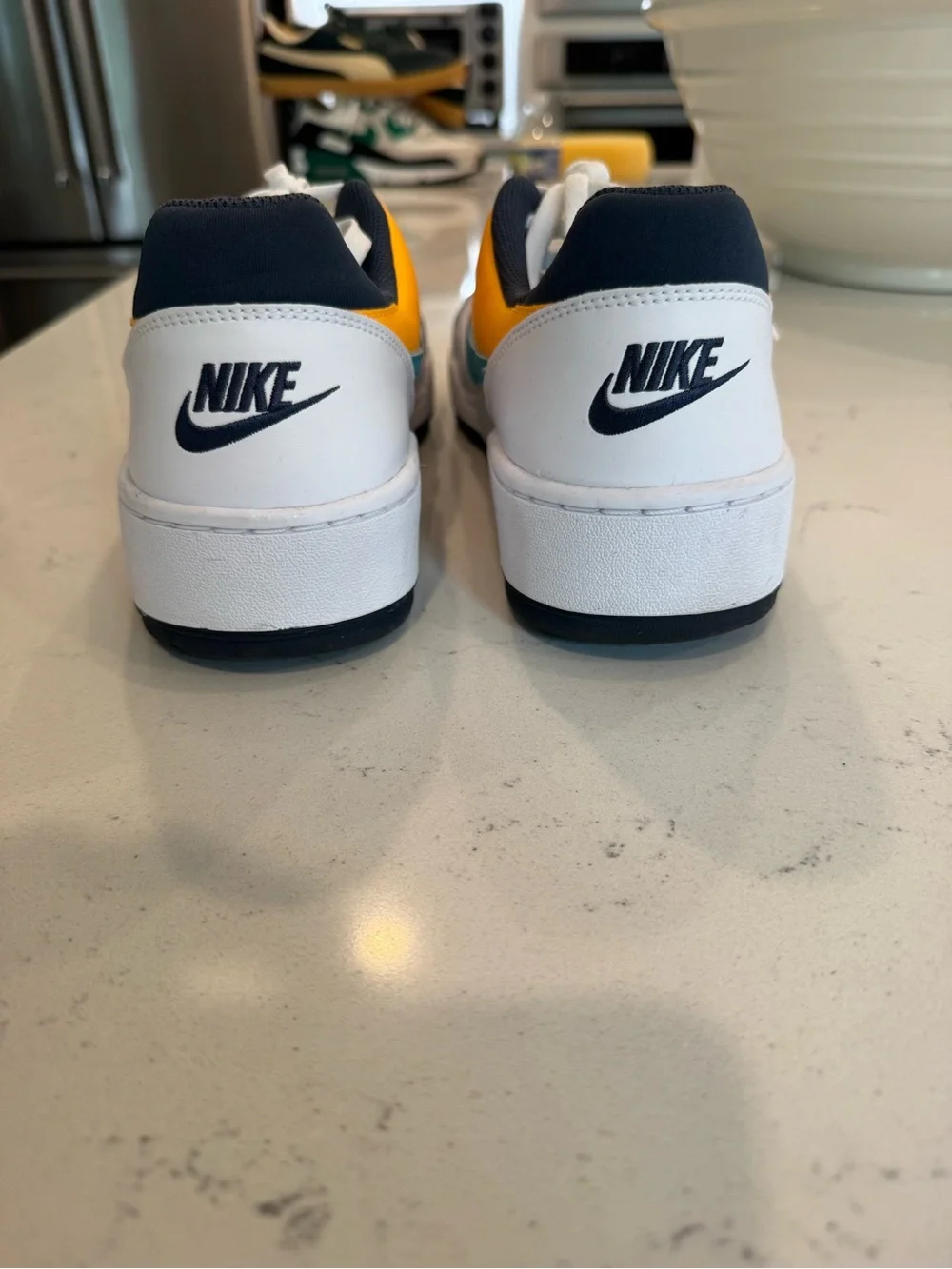 Nike Full Force Low-Top Men’s Sneakers in White with Pink, Teal & Yellow Accents